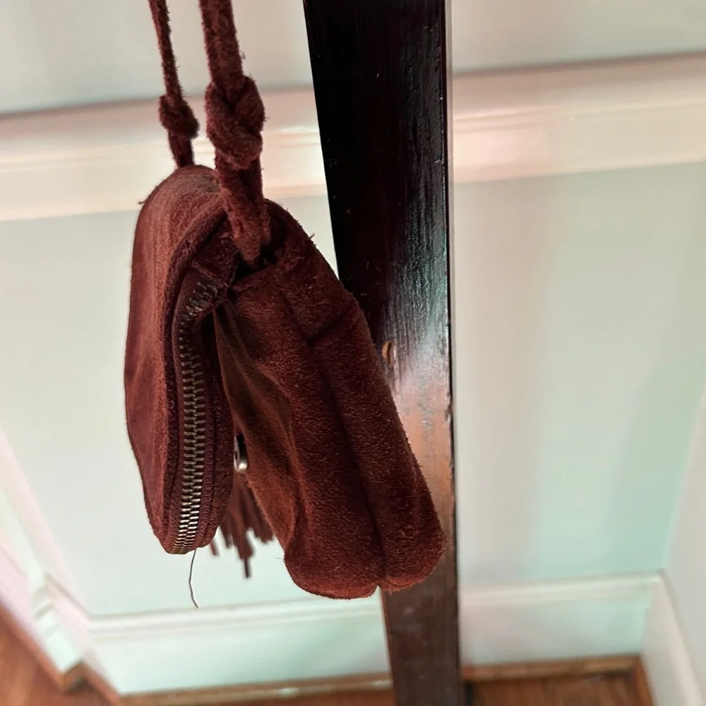 Genuine Suede Leather Crossbody Suede Tassel Bag Brown 2 Zip Festival Bag - Picture 10 of 16